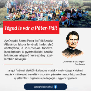 Szalézi iskolahívogató plakát – Téged is vár a Péter-Pál!