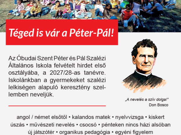 Szalézi iskolahívogató plakát – Téged is vár a Péter-Pál!