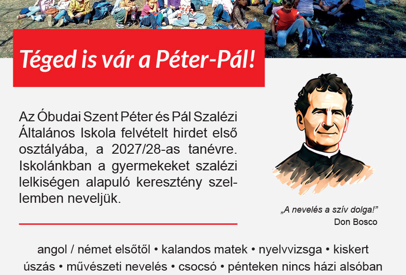 Szalézi iskolahívogató plakát – Téged is vár a Péter-Pál!