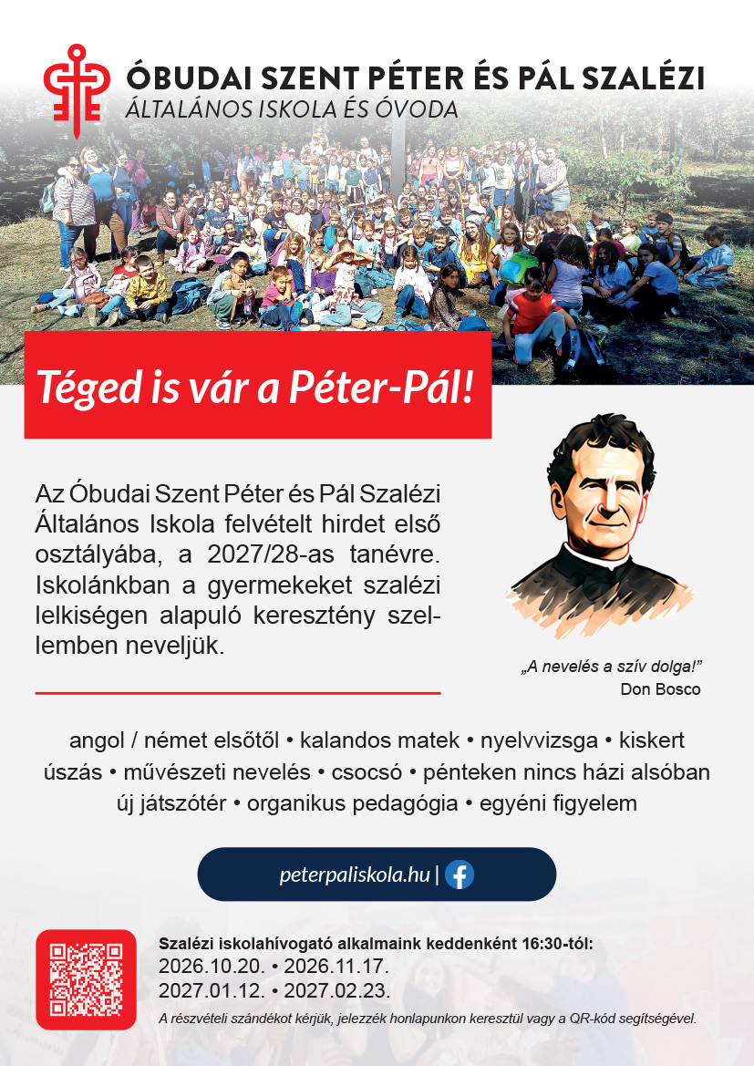 Szalézi iskolahívogató plakát – Téged is vár a Péter-Pál!